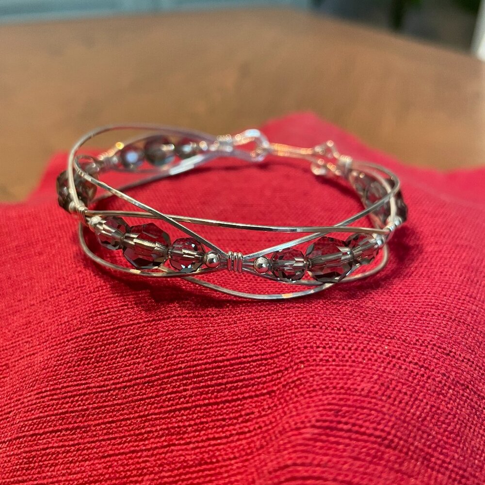 Sterling Silver Wire Bracelet with Austrian Crystal Beads